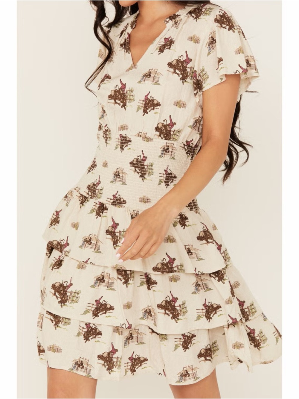 🤎 Ariat Western Print Tiered Mini Dress – Size Large 🤎